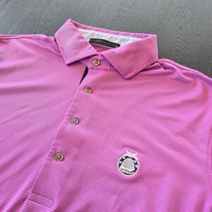 Greyson Clothiers Mens Pink Striped Golf Polo Shirt Beehive Logo Size Medium